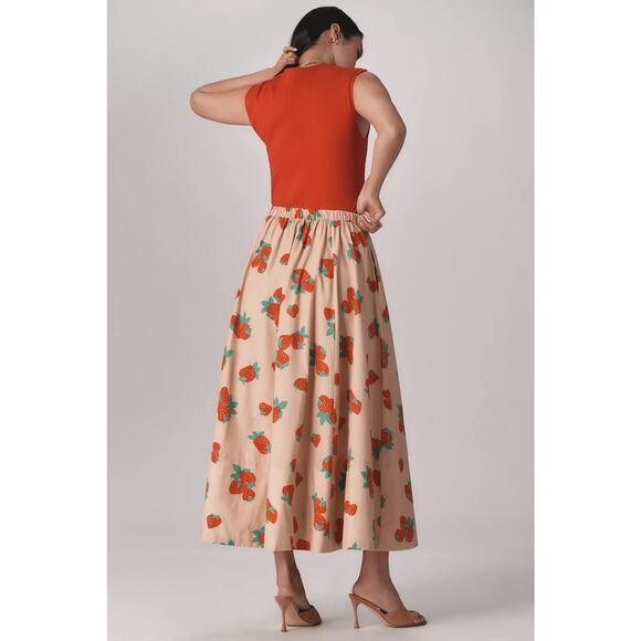 nwt ANTHROPOLOGIE MAEVE sz S The Jacie Poplin Strawberry Printed Midi Skirt - Picture 5 of 6
